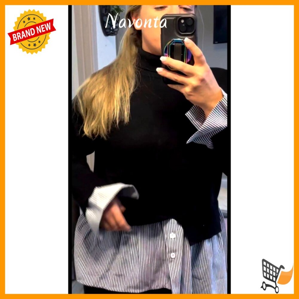 Turtleneck Peplum Patchwork Sweater Asymmetrical … - image 7